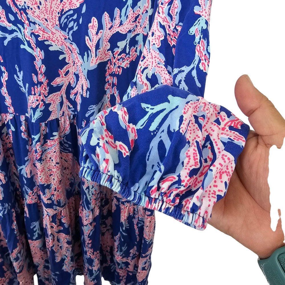 Lilly Pulitzer TRACI LONG SLEEVE DRESS Borealis Blue Swim on Over Size Medium - Picture 7 of 11